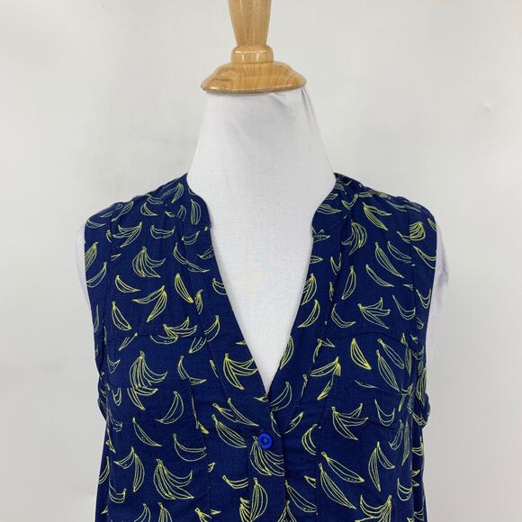 Maeve Blouse Womens 2 Navy Banana Print Sleeveless Button Up Rayon Anthropologie - Picture 3 of 11